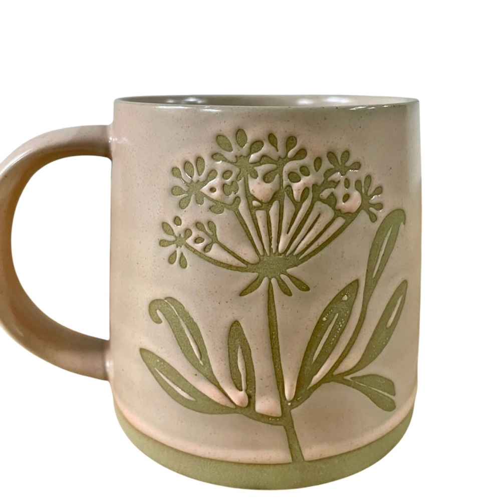 Botanical Stoneware Mug Gypsophila Leaves Dusty Pink Matte Finish Glaze Floral
